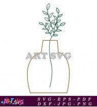 Brown Vase With Simple Green Plant Illustration SVG 2