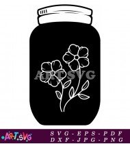 Jar With Delicate White Flower Design SVG