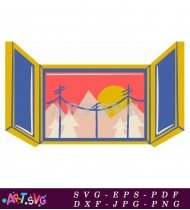 A Window with a Sunset Mountain View SVG