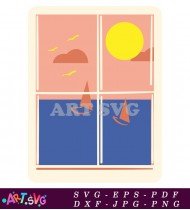 Sailboats On Open Water Through a Window SVG