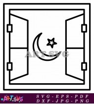 Black Window Frame with Star and Moon Design SVG