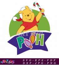 Cartoon Winnie the Pooh Holding Candy Cane SVG