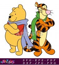 Cartoon Winnie the Pooh Illustration Holding Tiger SVG