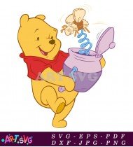 Winnie the Pooh Cartoon Character Holding Honey SVG