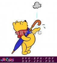 Winnie the Pooh Cartoon Character Holding Umbrella SVG