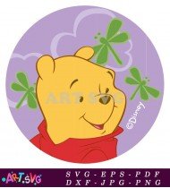 Winnie The Pooh Cartoon Character Surrounded By Leaves SVG