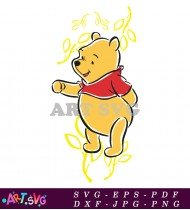 Winnie The Pooh Cartoon Character Walking On Leaves SVG