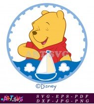 Winnie The Pooh Cartoon Character Sailing In Water SVG