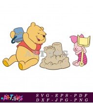 Winnie the Pooh and Piglet Play Sandcastles SVG