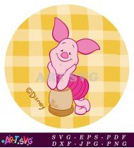 Piglet Cartoon Character Illustration Pink Cheerful SVG 1