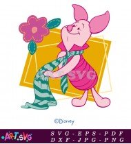 Piglet Character Cartoon Illustration Holding Blanket SVG