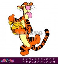 Cartoon Tiger Holding Honey With Blue Background SVG