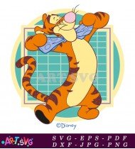 Cartoon Tiger With Green And Blue Colors SVG