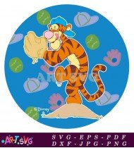 Cute Orange Tiger Character Playing With SVG