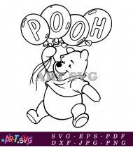 Pooh Character Holding Balloons In Black SVG 1