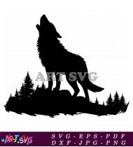 Silhouette Of A Wolf Howling At The Moon SVG 1