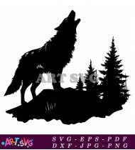 Silhouette Of A Wolf Howling At The Moon SVG 2