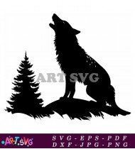 Silhouette Of A Wolf Howling At The Moon SVG 3