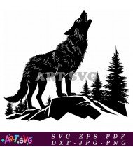 Silhouette Of A Wolf Howling At The Moon SVG 5