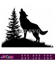 Silhouette Of A Wolf Howling At The Moon SVG 7