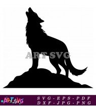 Silhouette of a wolf howling on a rock SVG