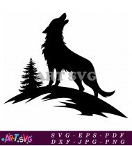 Black and white wolf silhouette with tail SVG