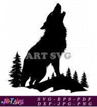 Silhouette of a wolf howling in the woods SVG