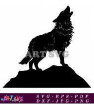 Silhouette of a wolf howling with a tail SVG