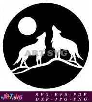 Wolf Howling At Moon Night Vector SVG 1