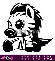 Cute Zebra Cartoon Black And White SVG