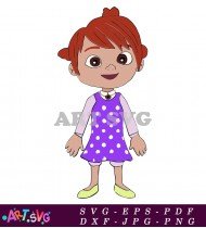 Cocomelon Cartoon Girl Purple Dress Clip Art SVG