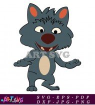 Cute Grey Cartoon Wolf With White Teeth Smiling SVG