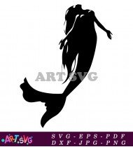 Mermaid Silhouette Black and White Clipart SVG