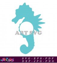 Light Blue Silhouette Sea Horse with Tail Design SVG