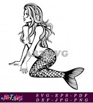 Black and White Mermaid Clip Art SVG